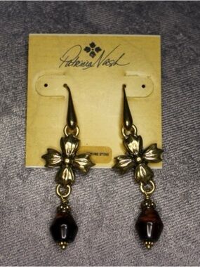 Patricia Nash Gold-Tone Floral Drop Earrings with Brown Beads